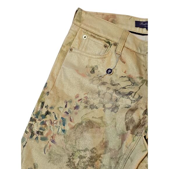 Ralph Lauren Purple Label 160 Slim Floral Denim Pant Womens 25 Yellow - Picture 9 of 14